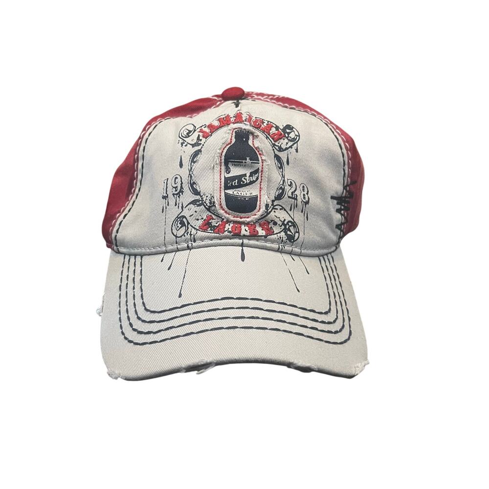 Vintage Red Stripe Beer Jamaican Baseball Cap Graphic Hat‎ Adjustable Distressed